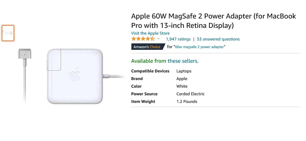 شارژر لپ تاپ اپل Adapter Apple 60W Magsafe 2