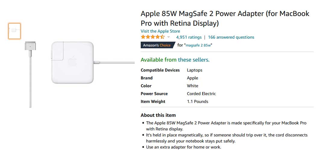 شارژر لپ تاپ اپل 85 وات Apple Magsafe2