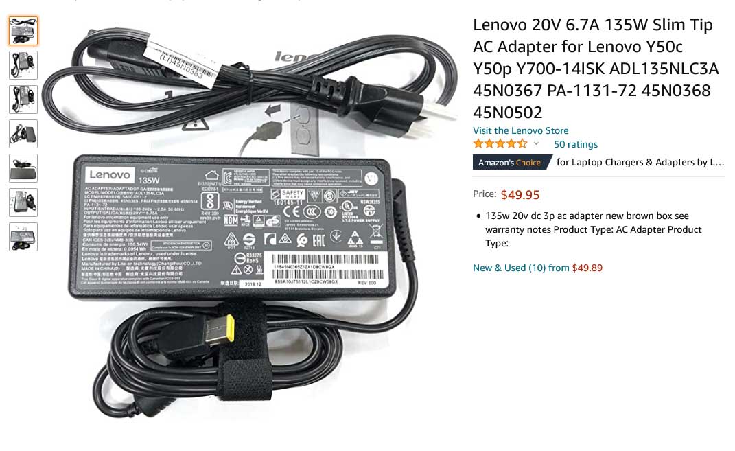 Adapter Laptop Lenovo 20V 6.7A 135W USB Plug Original