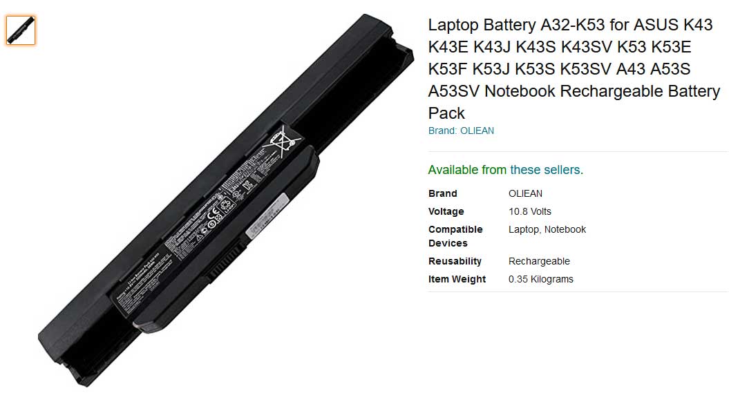 باتری لپ تاپ ایسوس Battery A43 K54 X43 X54 A41-K53