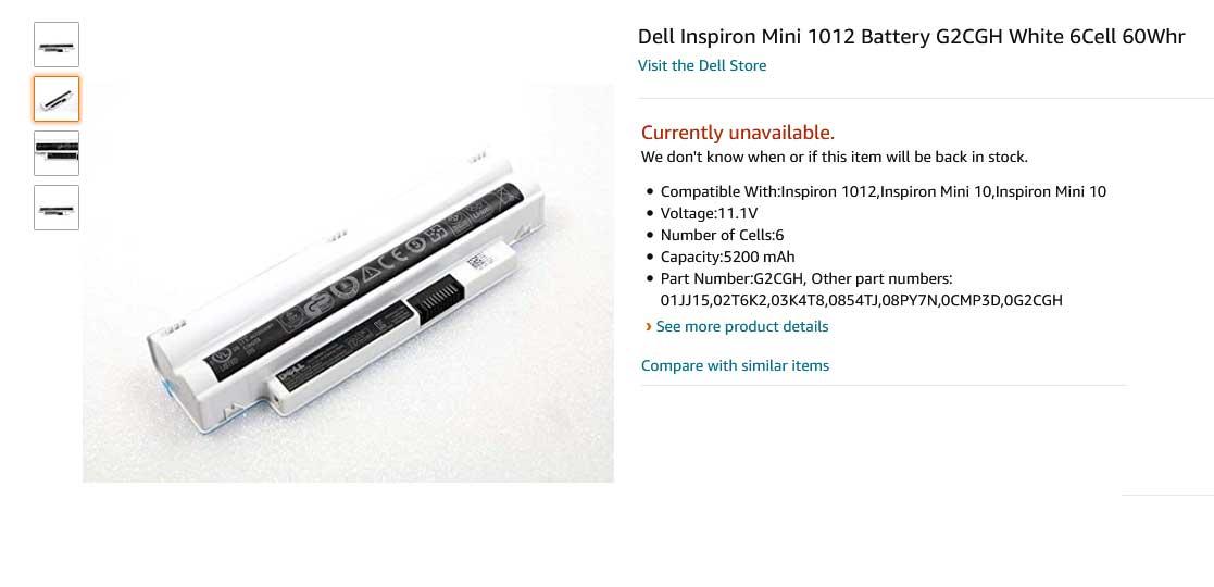 باتری لپ تاپ دل Dell Inspiron Mini 1012 white