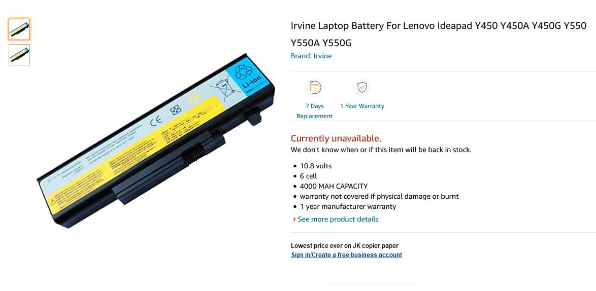 باتری لپ تاپ لنوو IdeaPad Y550 Y570 Y450 Y560