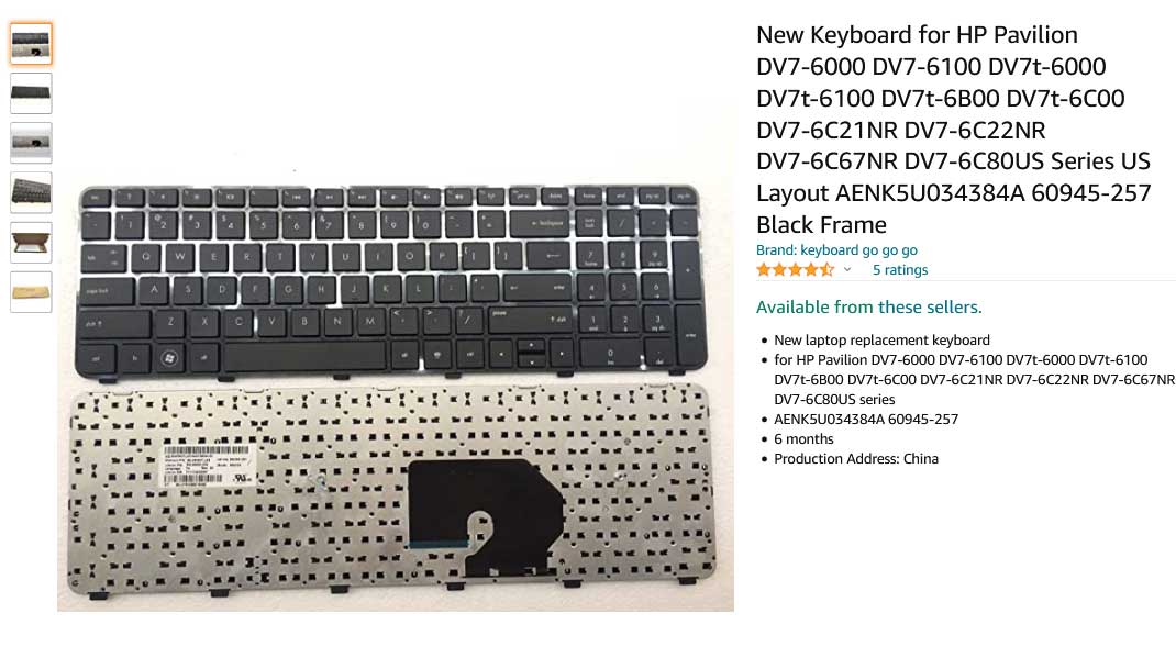 کیبورد لپ تاپ اچ پی Keyboard DV7-6000 DV7-6100