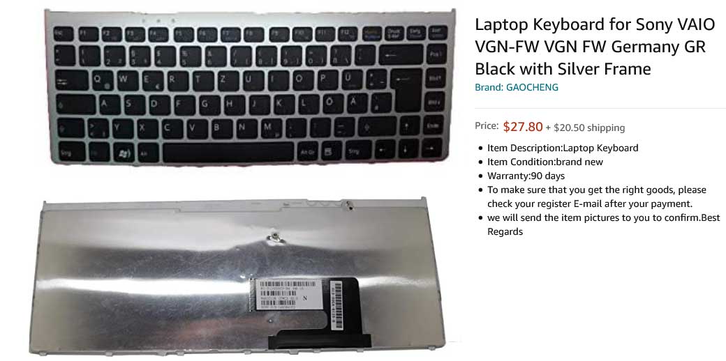 کیبورد لپ تاپ سونی Keyboard VGN-FW VGN-FW490