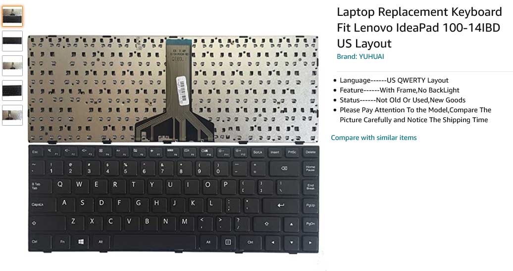 کیبورد لپ تاپ لنوو Keyboard IdeaPad 100-14IBD