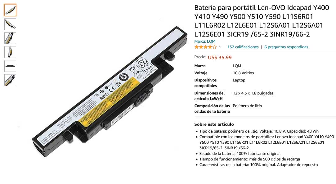 باتری لپ تاپ لنوو Ideapad Y400 Y500 Y510P L12S6E01