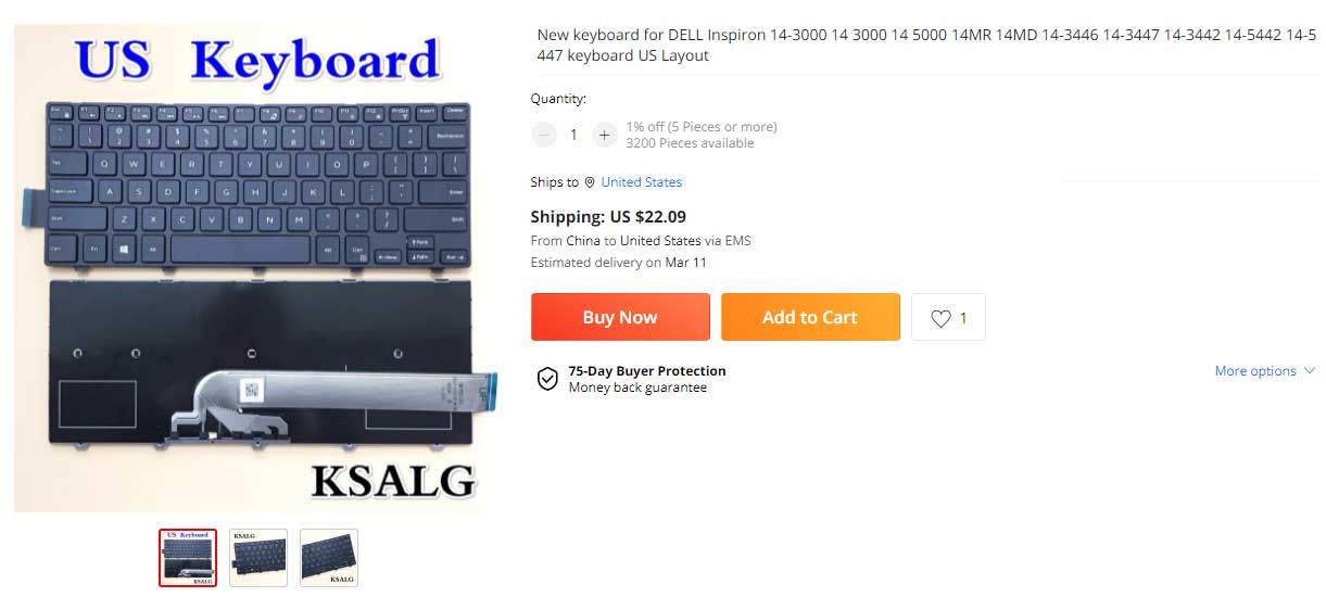 کیبورد لپ تاپ دل Keyboard Dell Inspiron 14 5000