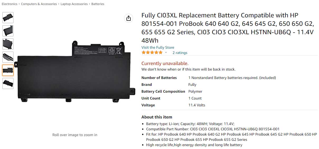 باتری لپ تاپ اچ پی ProBook 650 G2 CI03XL Battery HP