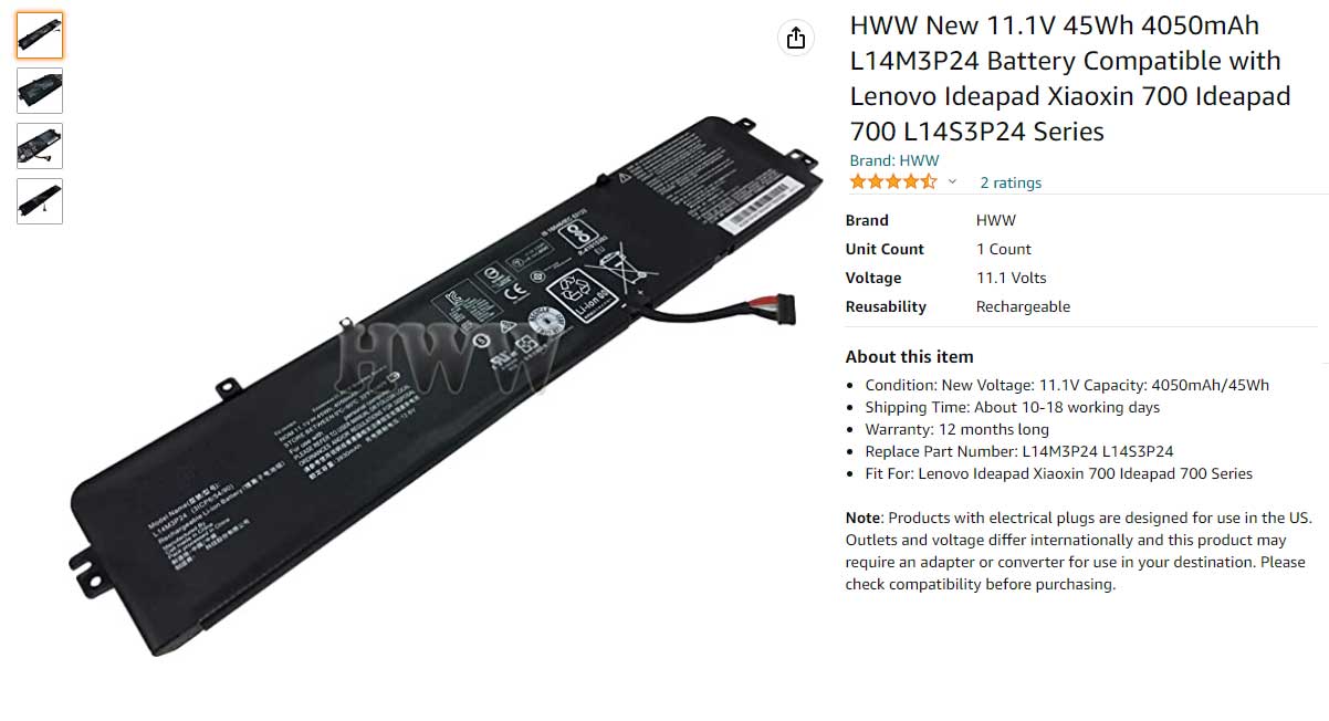 باتری لپ تاپ لنوو Lenovo Ideapad 700 Internal اورجینال