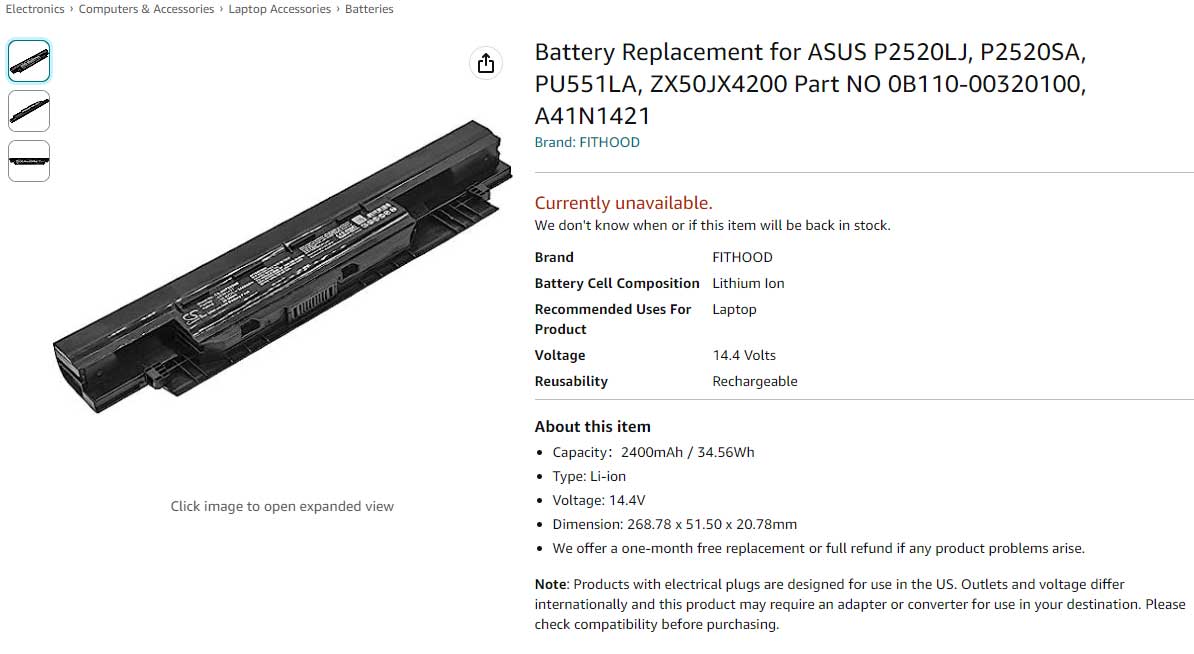 باتری لپ تاپ ایسوس Battery Laptop Asus P2530 P2520