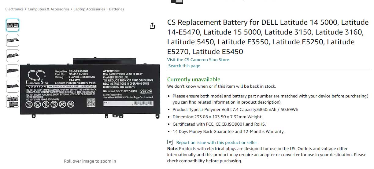 باتری لپ تاپ دل Latitude E5450 G5M10 داخلی اورجینال