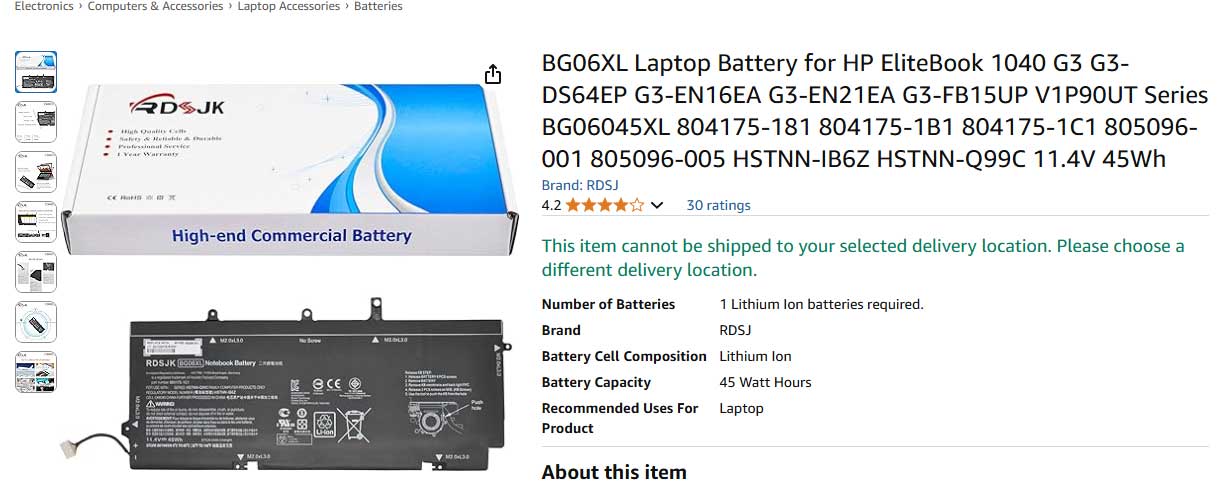 باتری لپ تاپ اچ پی HP EliteBook 1040 G3 BG06XL