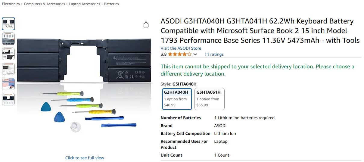 باتری کیبورد تبلت مایکروسافت Microsoft surface Book 2 and 3 G3HTA040H