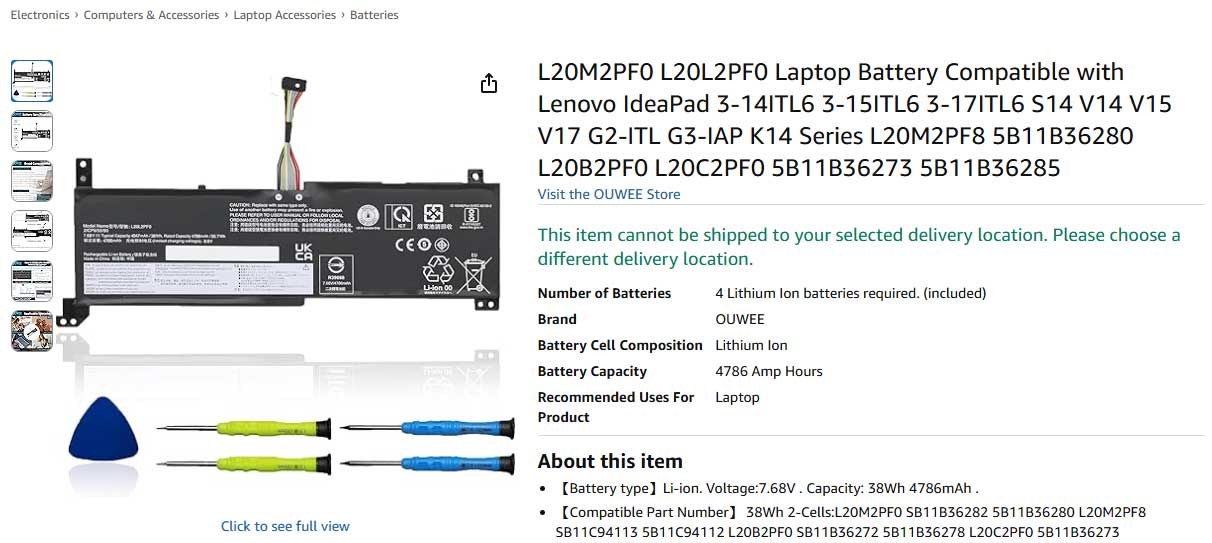 باتری لپ تاپ لنوو Lenovo L20L2PF0 V14 V15 G2-ITL