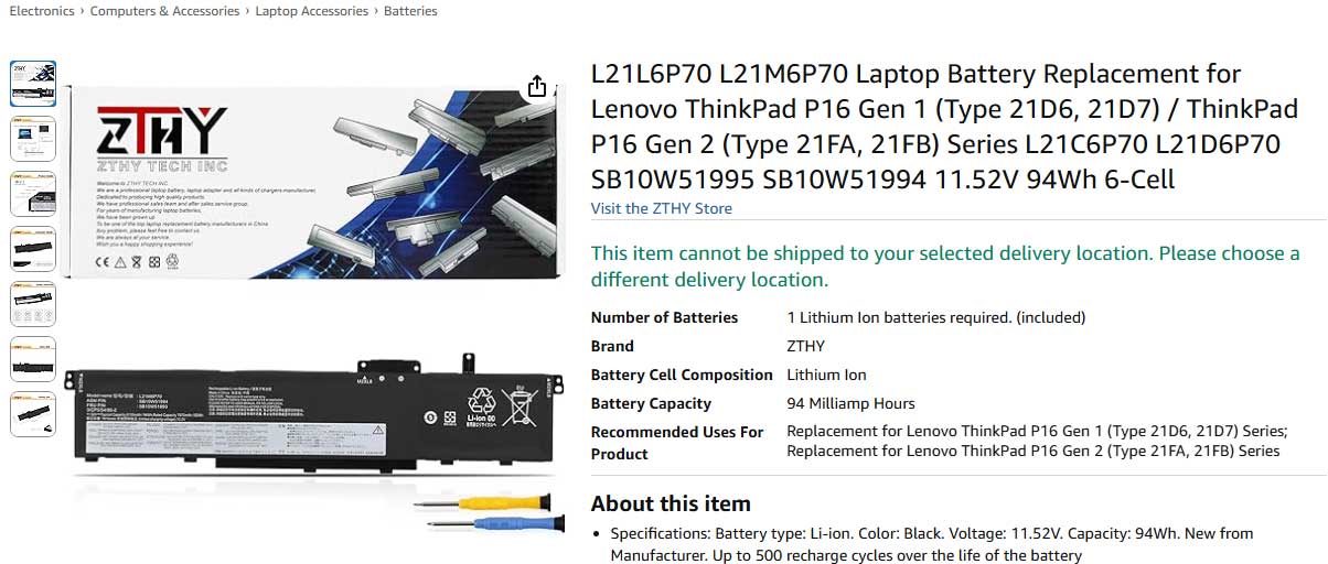 باتری لپ تاپ لنوو ThinkPad P16 Gen 2 L21M6P70 