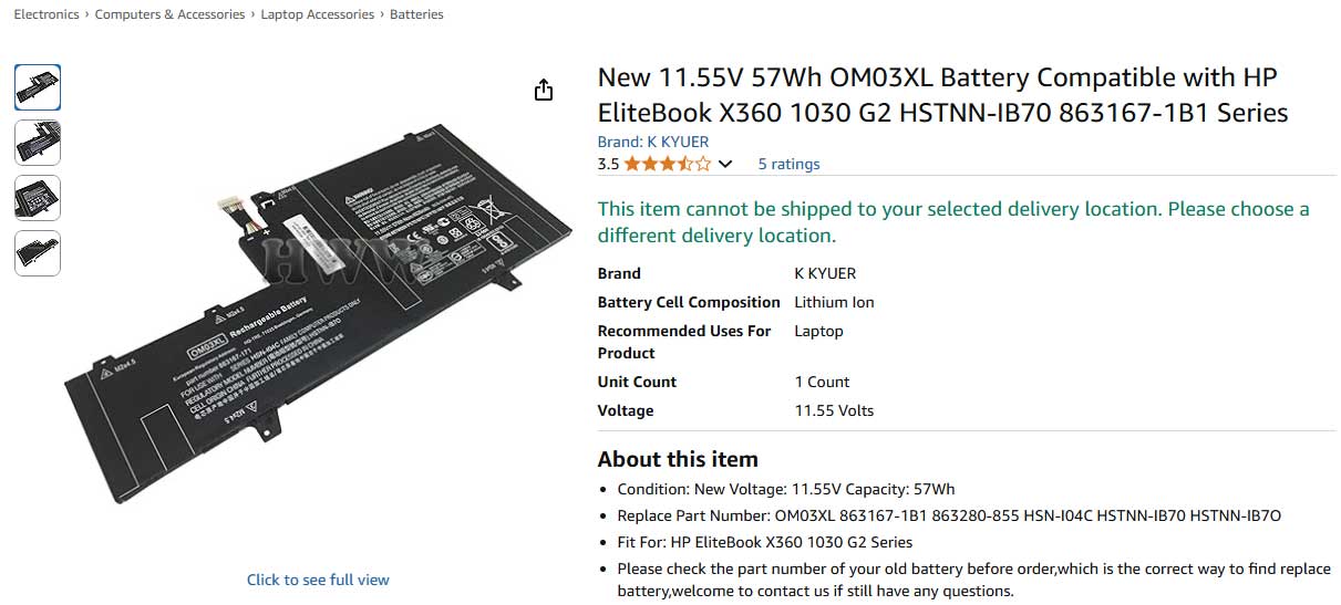 باتری لپ تاپ اچ پی HP EliteBook x360 1030 G2 OM03XL