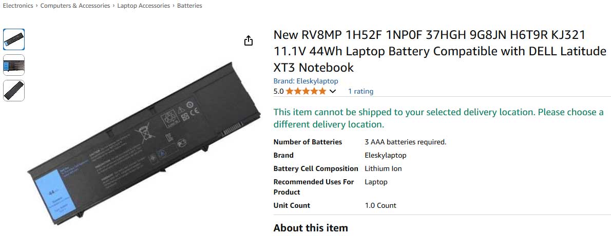 باتری لپ تاپ دل Dell Latitude XT3 RV8MP
