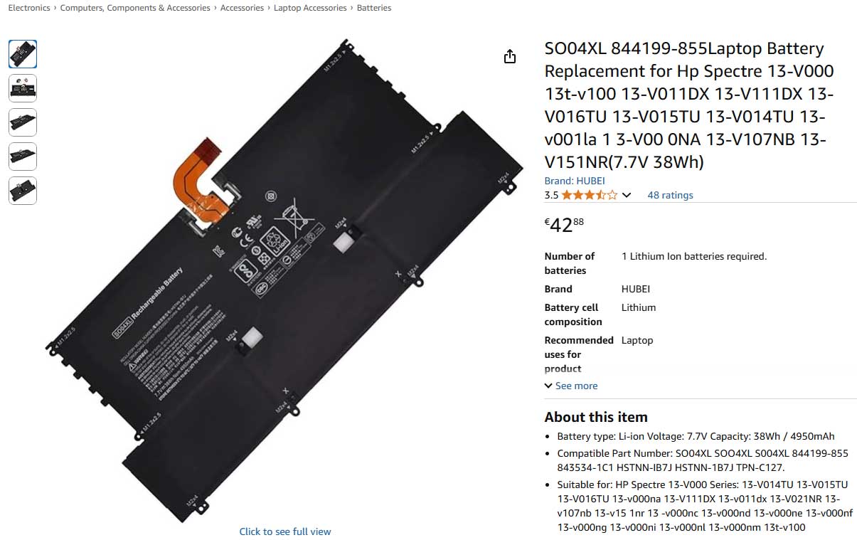 باتری لپ تاپ اچ پی HP Spectre 13 SO04XL