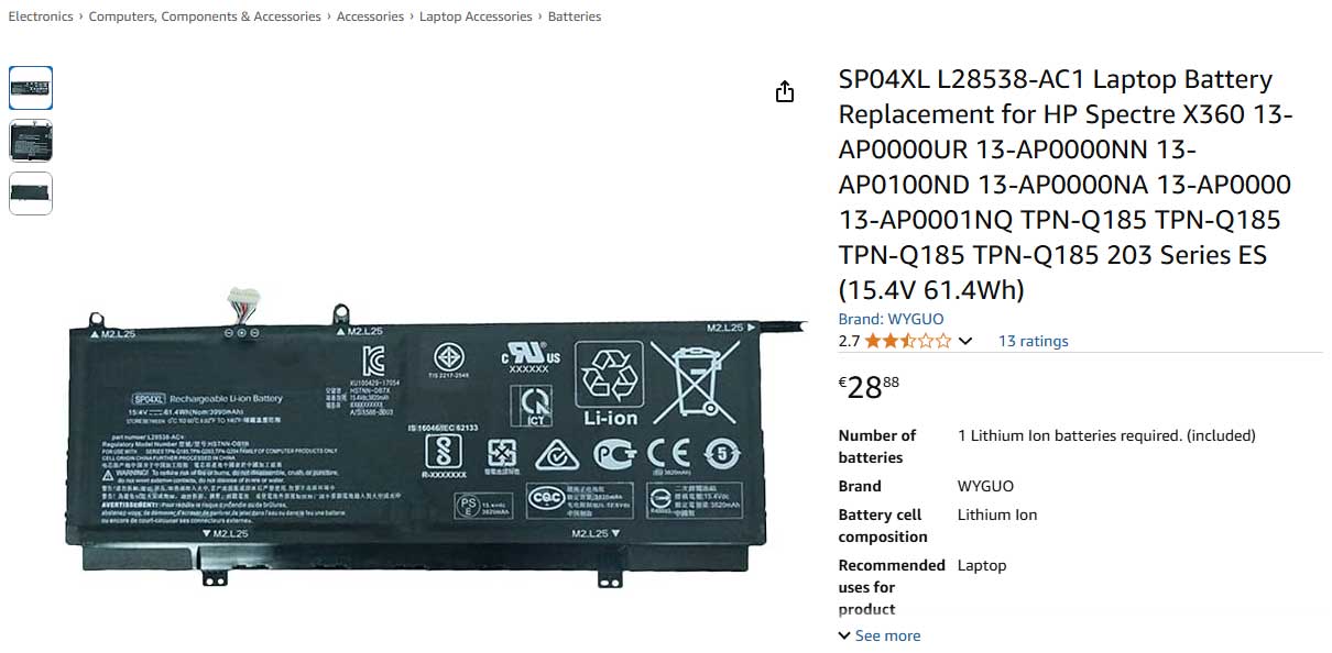 باتری لپ تاپ اچ پی HP Spectre X360 13 SP04XL