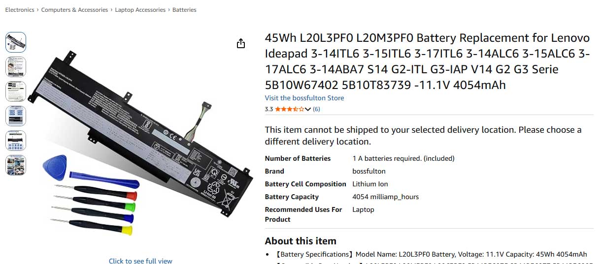 باتری لپ تاپ لنوو Lenovo IdeaPad 3 14ITL6 15ITL6 L20M3PF0
