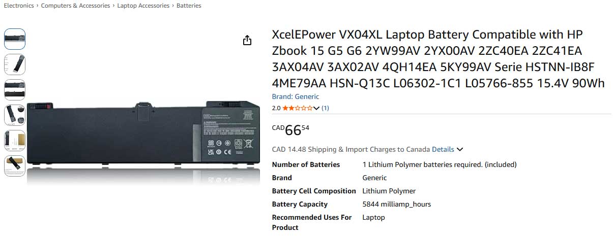 باتری لپ تاپ اچ پی HP ZBook 15 G5 G6 VX04XL